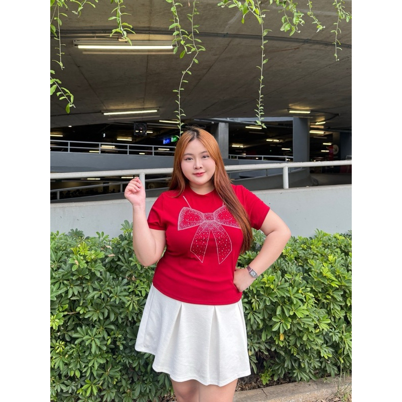 ย 104 เสื้อครอปงานรีดเพชรสวยปัง สำหรับสาวอวบ ยาว23ไม่สั้น ผ้าคอตตอน