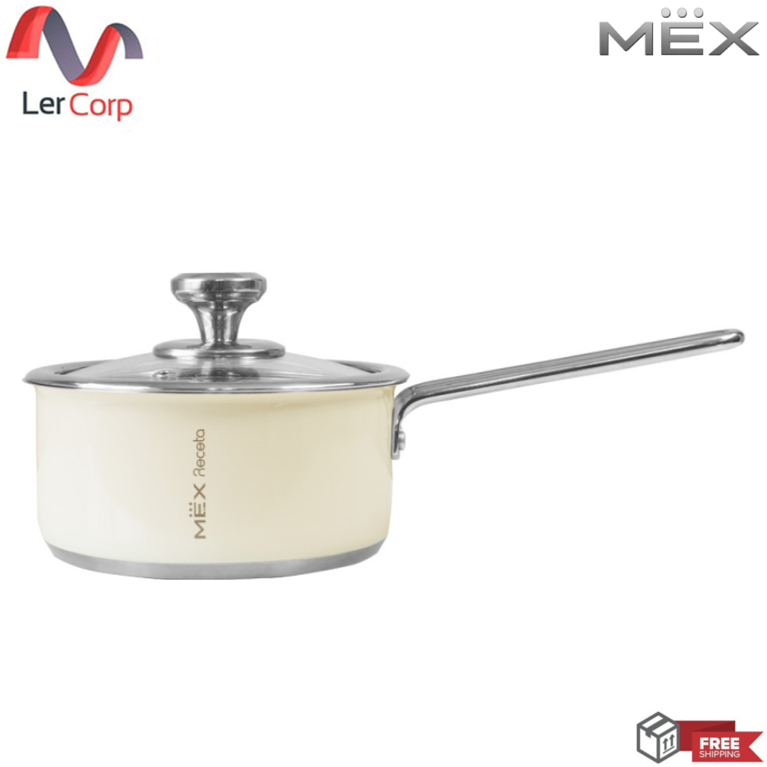 (Mex) ชุดหม้อสเตนเลสพร้อมฝาแก้ว RECETA สีครีม รุ่น CSS167CR