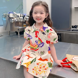 PRINCESS KESLI ชุดเดรส ลายกราฟฟิตี สำหรับเด็กผู้หญิง 1-9 ปี