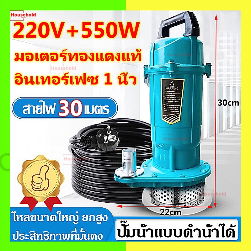 【อัพเกรดสาย 30M】ไดโว่ดูดน้ำ 1 นิ้ว ไดโว่ ปั๊มน้ำ ไดโว่ดูดโคลน 550W ปั๊มแช่ไฟฟ้า ปั๊มน้ำแรงดันสูง ไดร์โว่ดูดน้ำ