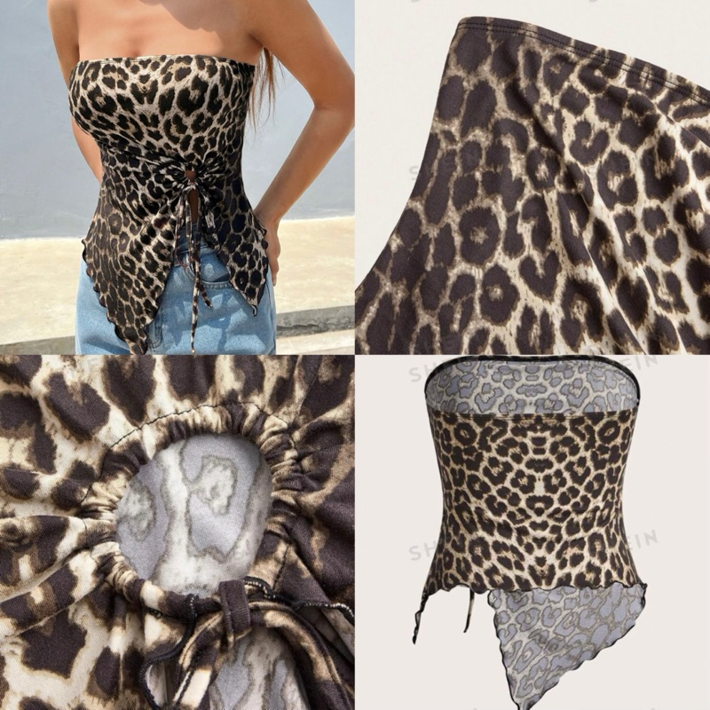 SHEIN EZwear เสื้อเกาะอกผู้หญิง พิมพ์ลายเสือดาว