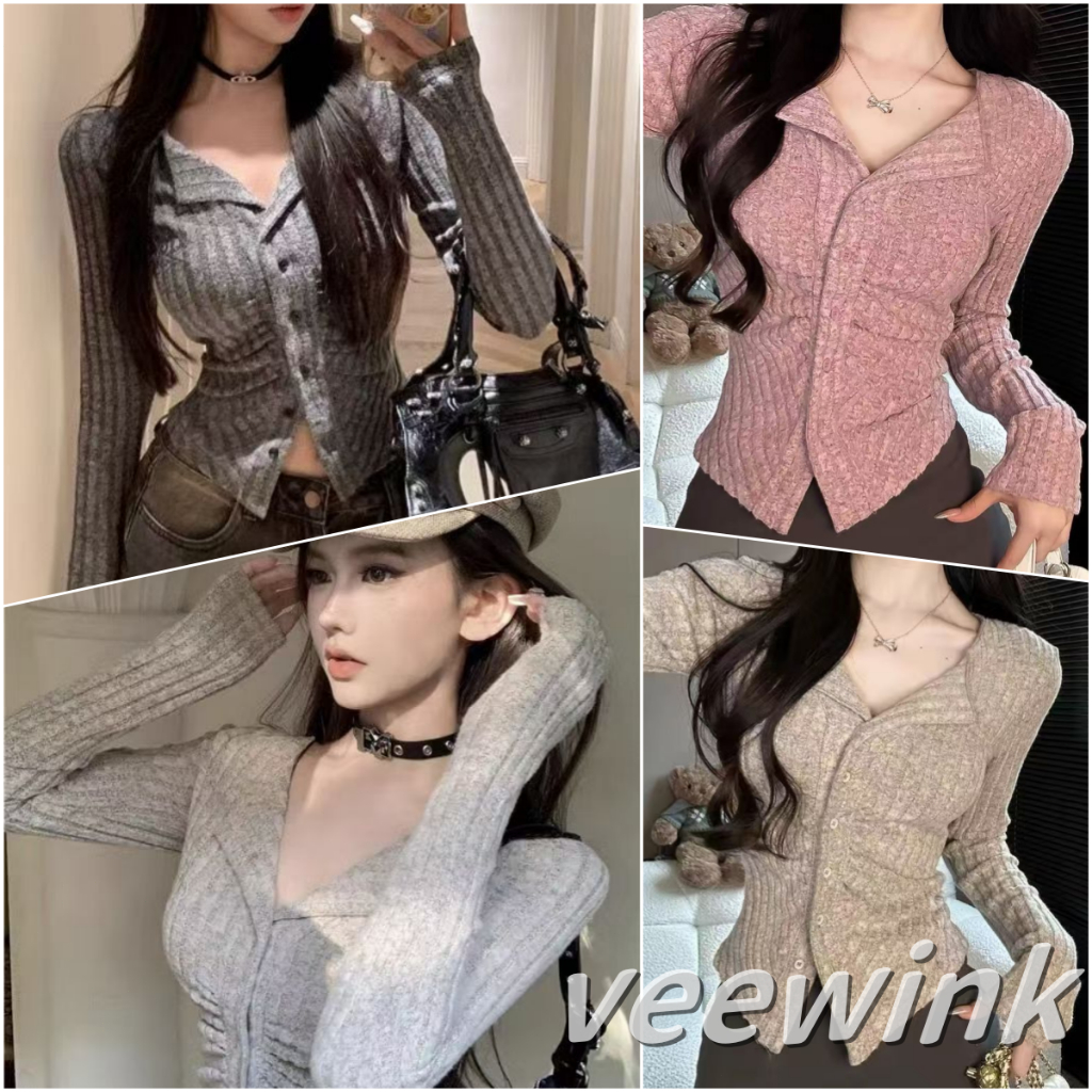 Veewink พร้อมส่งจากกทม เสื้อกันหนาว เสื้อคาร์ดิแกน คอวี เสื้อผ้าแฟชั่นเกาหลี เหมาะกับฤดูใบไม้ร่วง สําหรับผู้หญิง