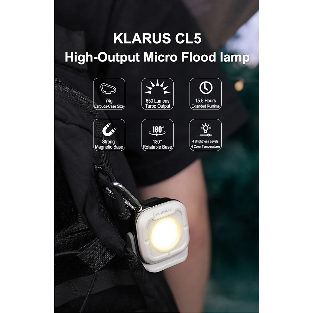 KLARUS CL5 โคมไฟตั้งแคมป์ 650 ลูเมนส์ ในขนาดเล็กมาก ชาร์จไฟได้ พร้อมแม่เหล็ก