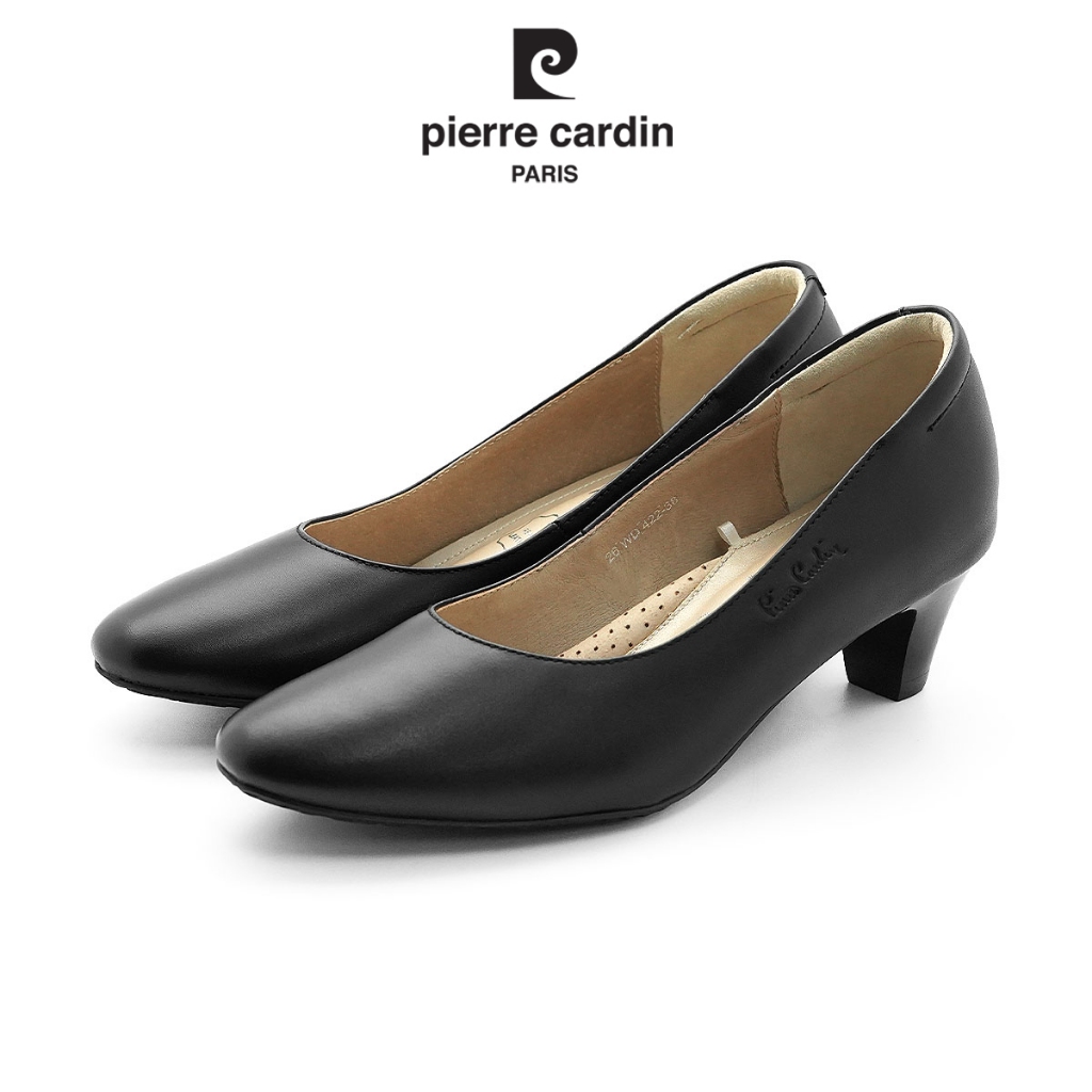 Pierre Cardin รองเท้าผู้หญิง รองเท้าส้นสูง นุ่มสบาย ผลิตจากหนังแท้ สีดำ รุ่น 26WD422