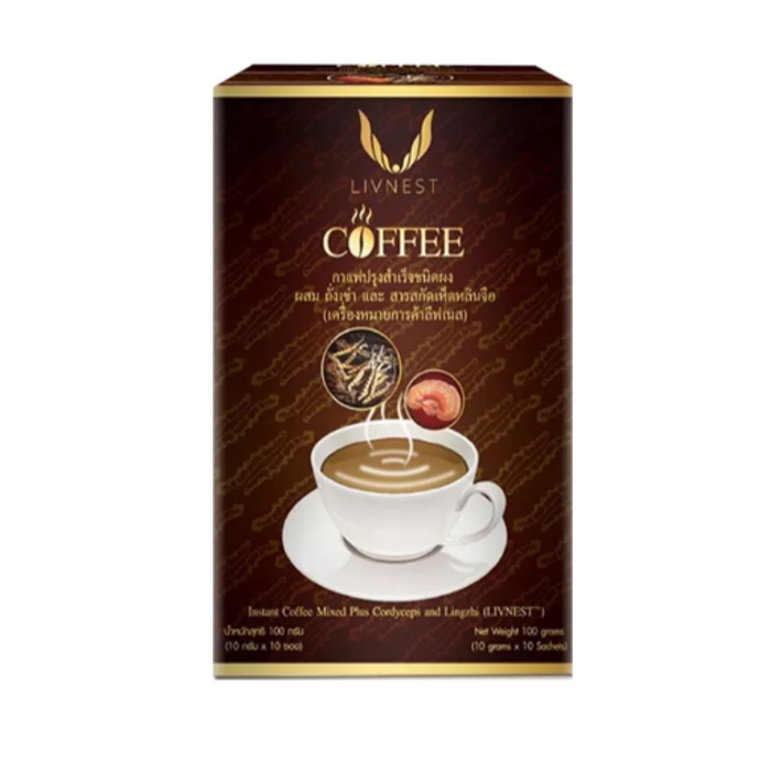 Livnest กาแฟ กาแฟถั่งเช่าผสมสารสกัดเห็ดหลินจือ 1 กล่อง (10ซอง)