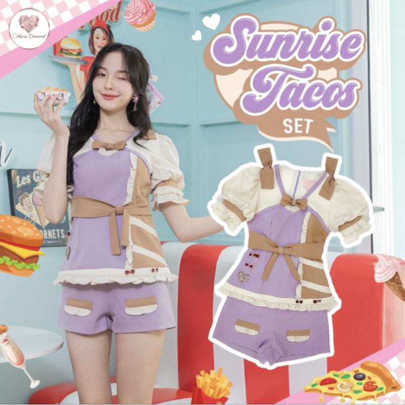 เซ็ต น่ารัก เสื้อ กางเกง sz.m มือสอง Maria diamond sunrise tacos