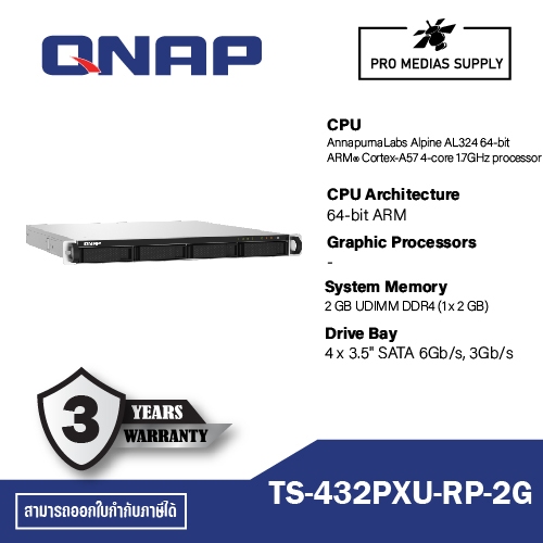 QNAP TS-432PXU-RP-2G AnnapurnaLabs Alpine AL324 64-bit ARM® Cortex-A57 4-core 1.7GHz processor
