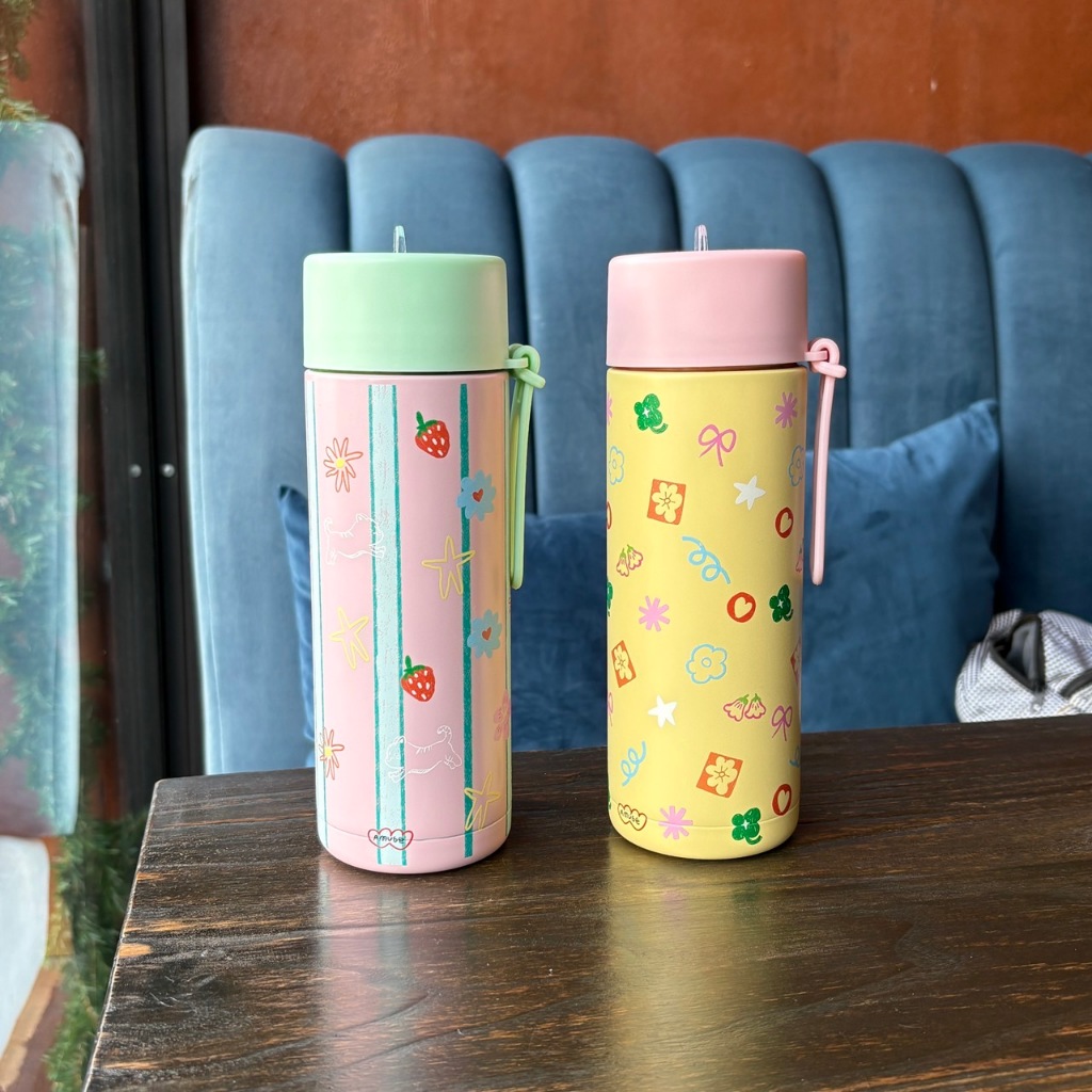 amusestuff-flower bottle two tone colors กระติกน้ำเก็บความเย็นลายดอกไม้แบบสองสี (สองสี )