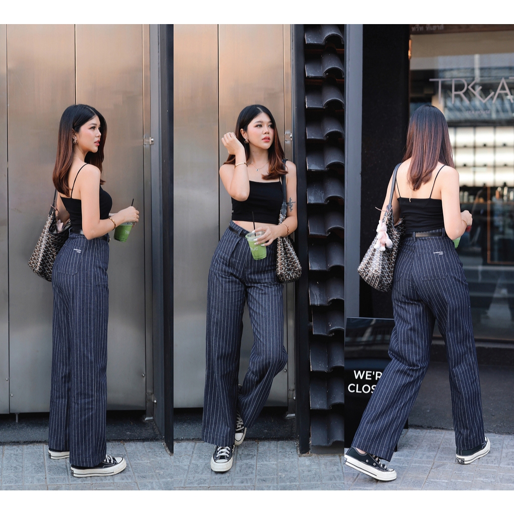 NUMBERSEVEN - N7701 HIGH RISE STRAIGHT VERTICAL STRIPED JEANS