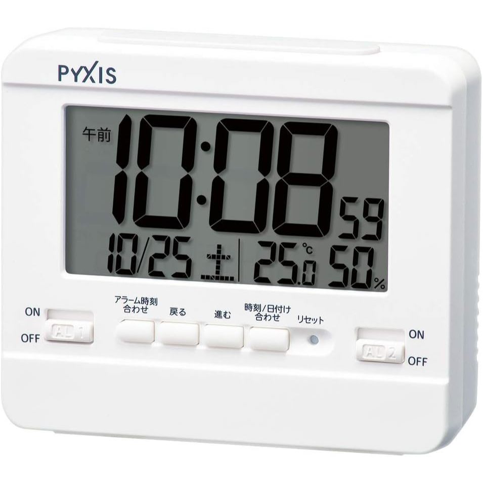 นาฬิกาตั้งโต๊ะ SEIKO นาฬิกาปลุกดิจิตอล แสดงอุณหภูมิและความชื้น PYXIS NR538 ญี่ปุ่น