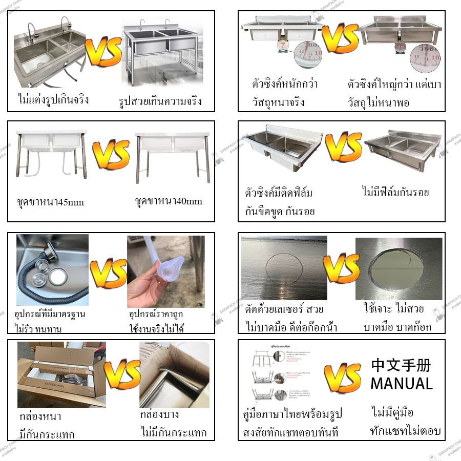 ซิงค์ล้างจานสแตนเลส เกรด304 อ่างล้างจาน 1 หลุมขวา 120x60x80ซม Single Bowl Kitchen Sink // SK120-60-ST256SR - รูปที่ 7