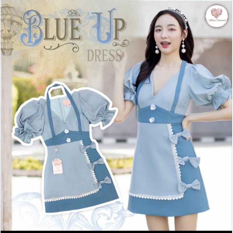 เดรสสั้น สีฟ้า มือสอง Maria diamond sz.m blue up เดรสวันแม่