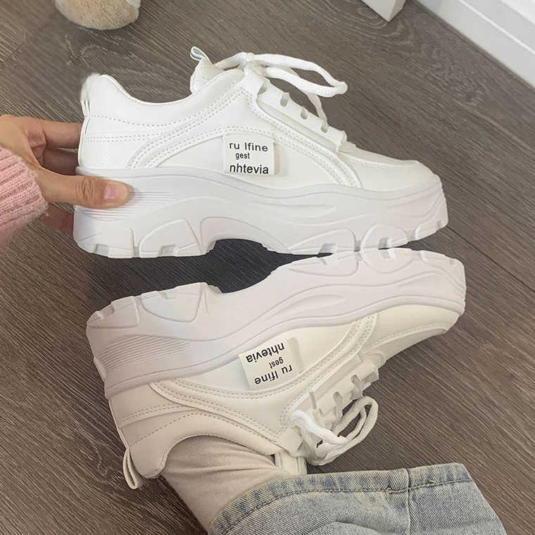 DV พร้อมส่งรองเท้าผ้าใบผู้หญิง พื้นหนา แฟชั่น sneaker กีฬาลำลอง มีเชือก