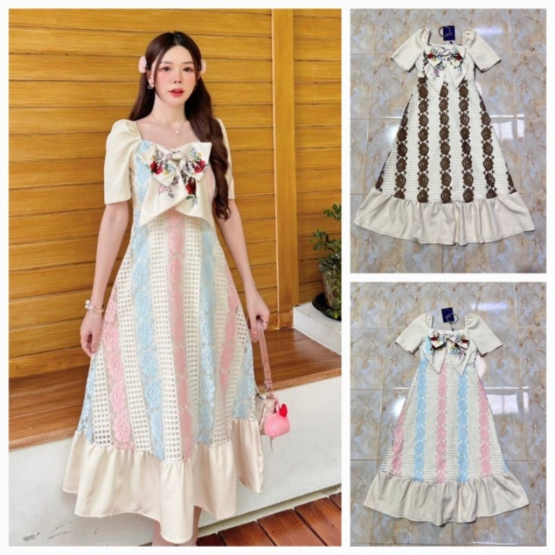 470 มีM,2xl,6xl,7xl [วัดดึงสุด]ยาว48"เดรสลูกไม้ทรงวิทเทจงานสวยผ้าดี
