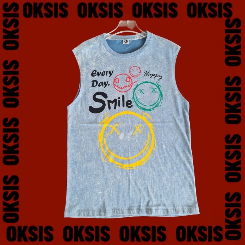 T-Shirt Unisexเสื้อแขนกุดพิมพ์ลายสีผ้าฟอกฟ้า