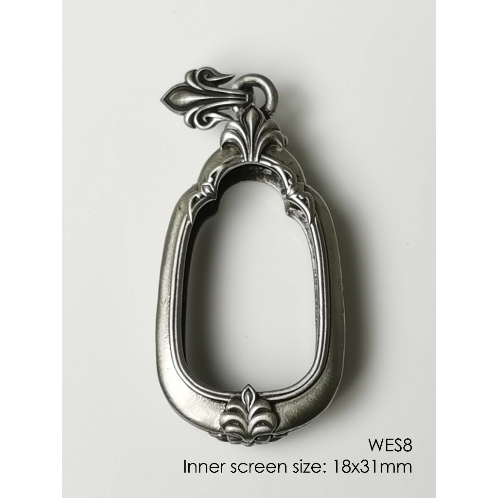WES8Whitebrass Satin กรอบพระ ไวท์บราส ผิวซาติน สำหรับแมงภู่คำ หรือพระลอยองค์