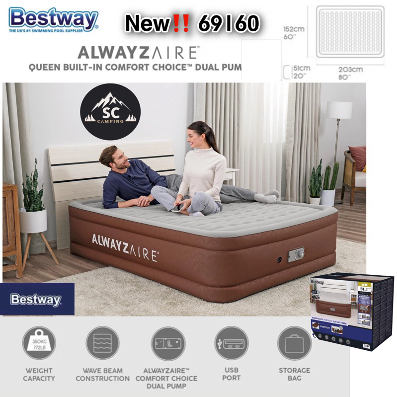 Bestway - 69160 รุ่นอัพเกรด 2026 ที่นอนเป่าลมอัตโนมัติ รุ่นTop ปรับระดับ มีฟังชั่นเติมลมอัตโนมัติ
