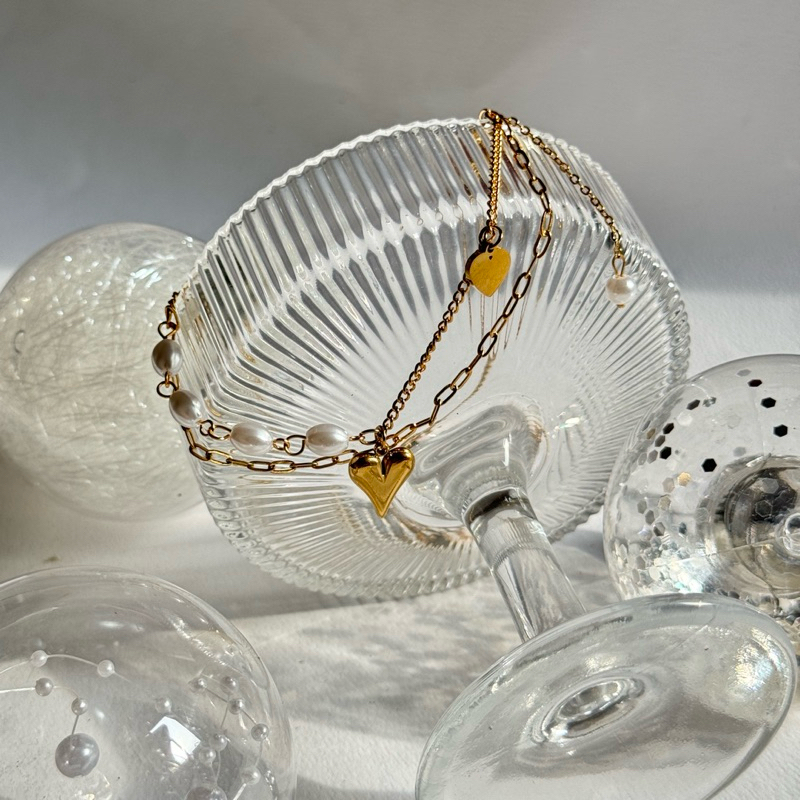 Romance Pearl Necklace สร้อยคอหัวใจไข่มุก2เลเยอร์ | @trophies.co