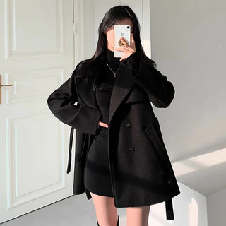 พร้อมส่ง 3สี เสื้อโค้ทกันหนาวผ้าWool มีสายรัดเอวค่า (T365)
