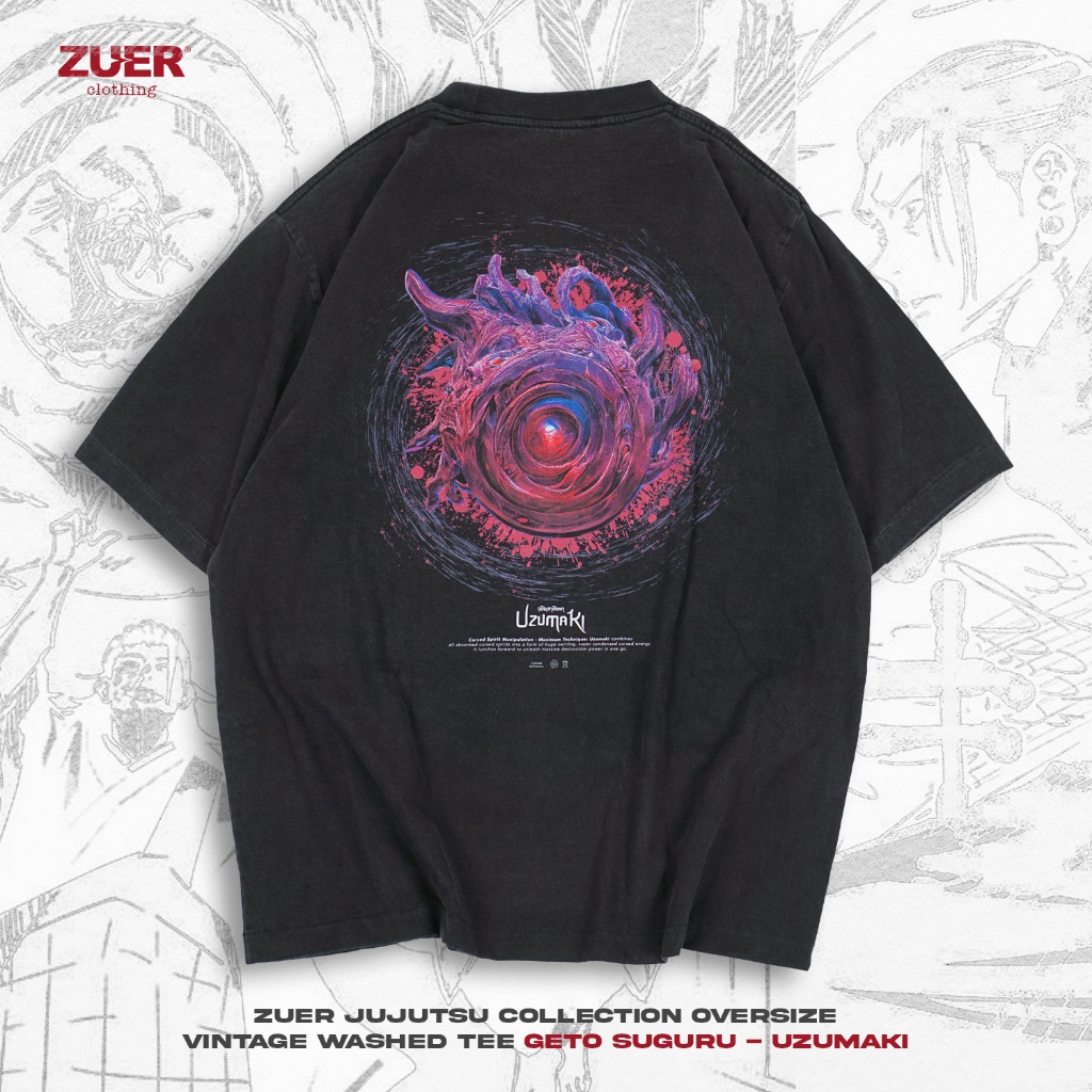 [ZUER][Jujutsu Kaisen] Geto: Uzumaki เสื้อยืด Unisex ทรง Oversize ผ้าฟอกวินเทจ Cotton 100%