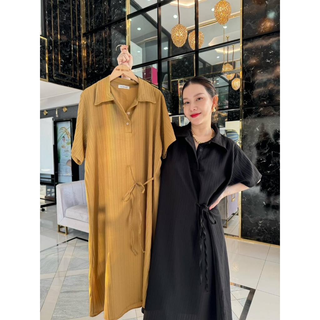 เดรสคอปกผูกเอว ใส่พรางหุ่น สวยไฟลุกมากดีเทลน่ารัก ใส่สวย☺️ เนื้อเย็น ใส่สบาย อก46 พรางสะโพกเลยค่าา❤️E64 -Tinysherbet ราคา ถูกที่สุด ดีลบีเคเค