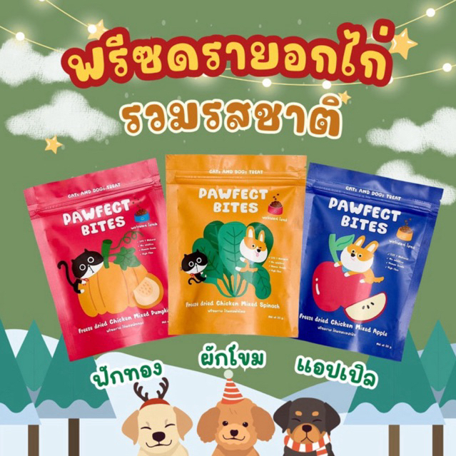 ขนมสำหรับสุนัขและแมว ฟรีซดรายอกไก่ผสมผักและผลไม้ เซท 3 ชิ้น