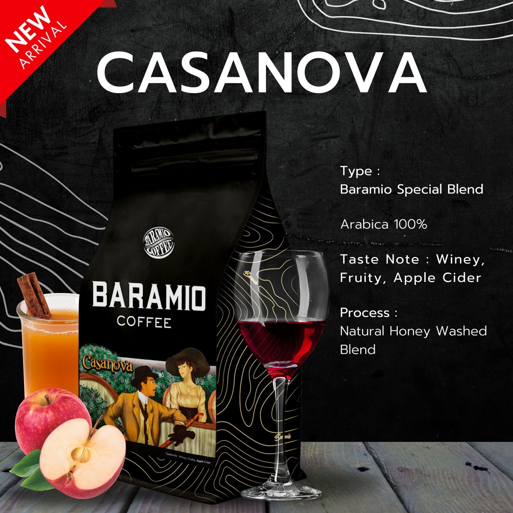Baramio เมล็ดกาแฟคั่วรุ่น Casanova 250g. - 500g. Taste Note : Winey, Fruity, Apple Cider