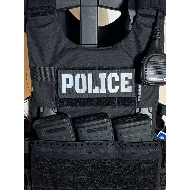 ป้ายPOLICEติดเสื้อเวสด้านหน้า5x14cm(แบบอัดลงบนตีนตุ๊กแก)