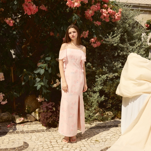 La Mignonne (XS-3XL) Imagine Luxul Dress เดรสออกงาน เดรสสายเดี่ยว ดีเทลล์แขนแต่งระบายเรียบหรู กระโปร