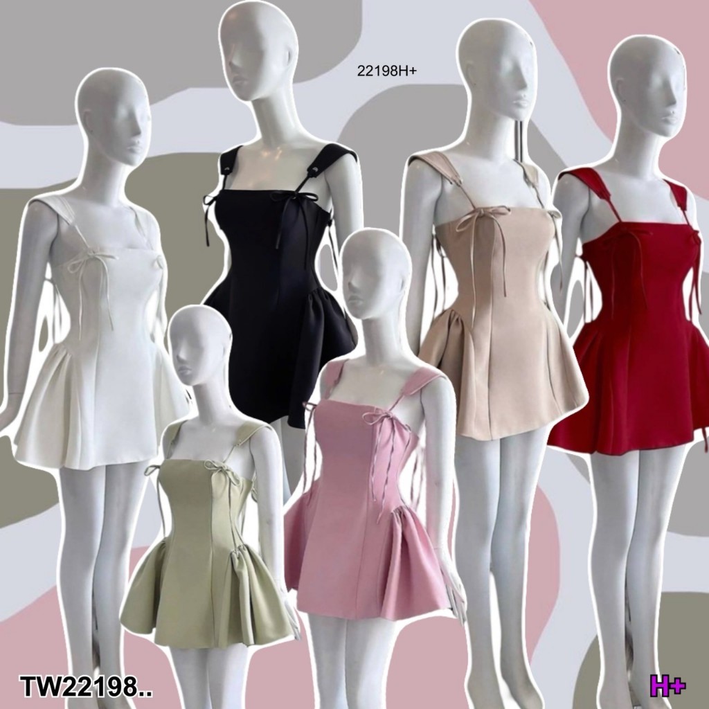 TwinsShopVip💗พร้อมส่ง TW22198  เดรสสั้นกระโปรงทรงบานด้านข้าง ..