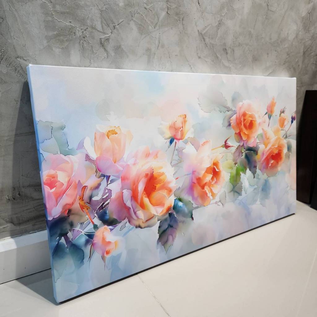รูปแคนวาส Canvas ดอกกุหลาบ สไตล์สีน้ำ ภาพคมชัด กรอบลอย ตกแต่งบ้าน พร้อมแขวน คุณภาพดี ส่งไว (ส่งจากไทย)