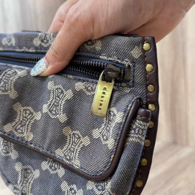 กระเป๋าคาดเอว Celine Blue Denim Macadam Belt Bag มือสอง ของแท้ 100%