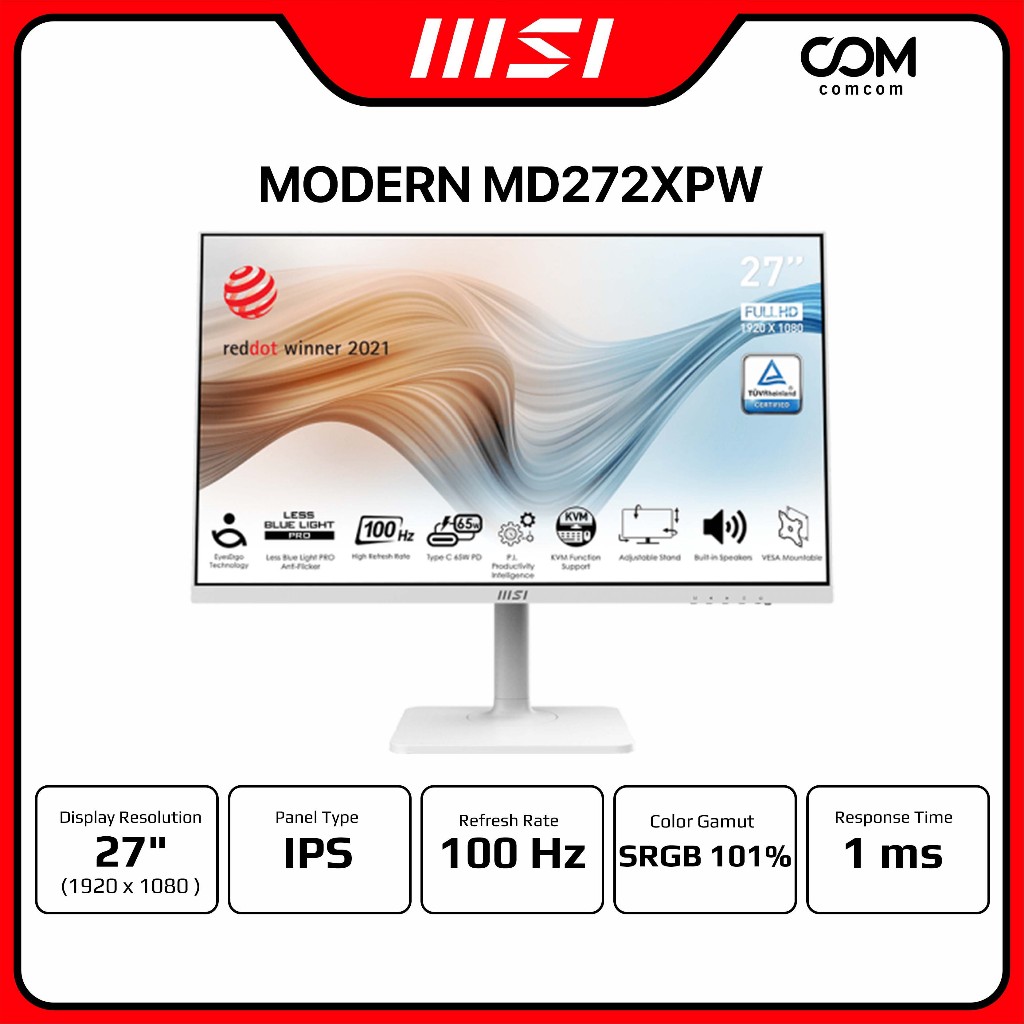 MONITOR (จอมอนิเตอร์) MSI MODERN MD272XPW - 27" IPS FHD 100Hz USB-C BY COMCOM