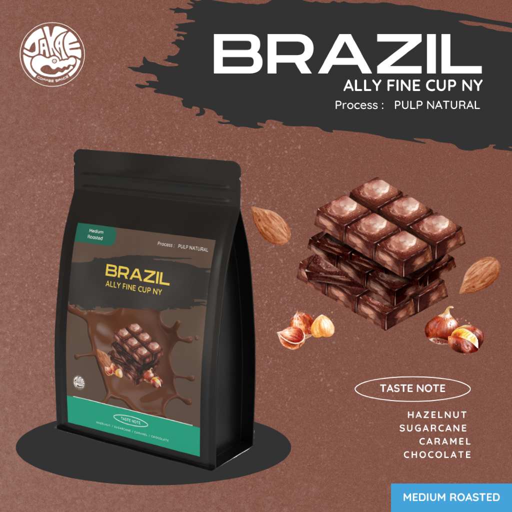 JA-KAE BRAZIL ALLY FINE CUP NY เมล็ดกาแฟบราซิลคั่วกลาง กลิ่นเฮเซลนัท คาราเมล ช็อคโกแลต