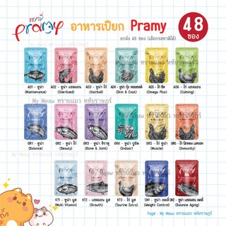 [ยกลัง 48 ซอง] Pramy อาหารเปียก พรามี่ 70 กรัม สูตรเยลลี่ สูตรเกรวี่ สูตรลูกแมว สูตรแมวสูงวัย