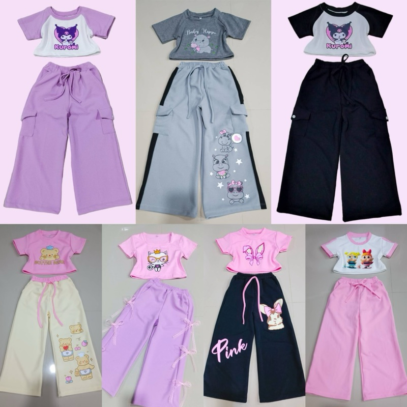 พร้อมส่ง ชุดเซ็ท 2 ชิ้น เสื้อ+กางเกงคาโก้ ผ้าวูลเวฟยืดเด้ง