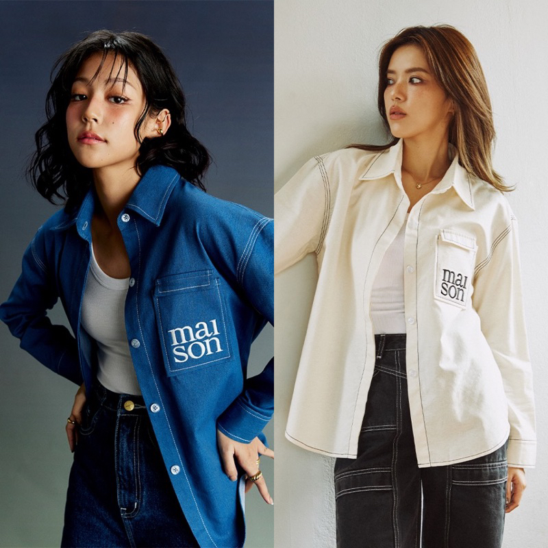 ส่งต่อ maison KEEPS | Bay Shirts เสื้อเชิ้ตยีนส์ ทรง oversize ปักโลโก้ สียีนส์ ไซส์M