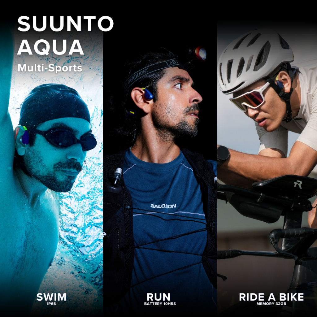 SUUNTO AQUA - หูฟังออกกำลังกาย ว่ายน้ำ Multi-Sports เทคโนโลยี Bone Conduction กันน้ำ IP68 MP3 หน่วยความจำ 32GB