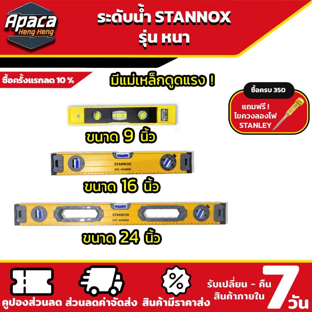 ระดับน้ำ STANNOX 24 นิ้ว 16 นิ้ว 9 นิ้ว รุ่น หนา ลุยงานหนัก เครื่องวัดระดับน้ำ ระดับน้ำแม่เหล็ก ระดับน้ำอะลูมิเนียม