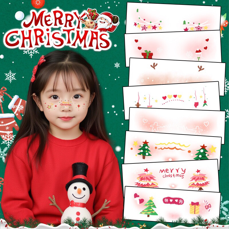 ส่งด่วน Tattoo Christmas แทททูคริสต์มาส ติดหน้า ตกแต่งใบหน้า น่ารัก