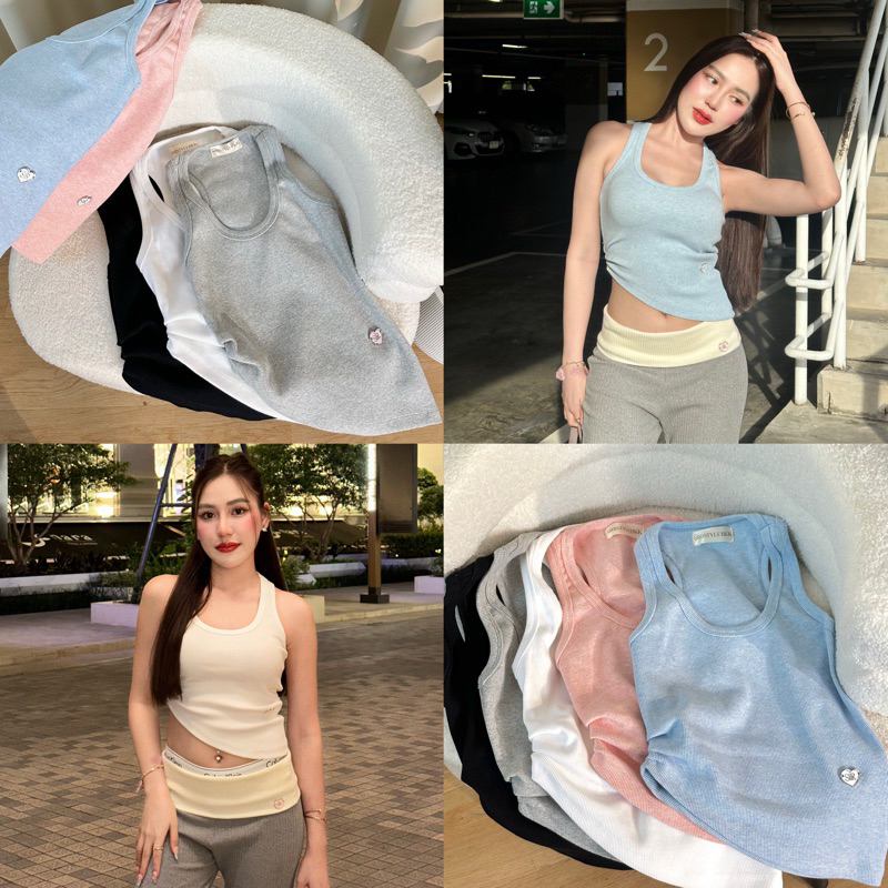 Olivia tank top 🩰🪽 เสื้อกล้ามจับจีบด้านข้าง siristylebkk (SR12)