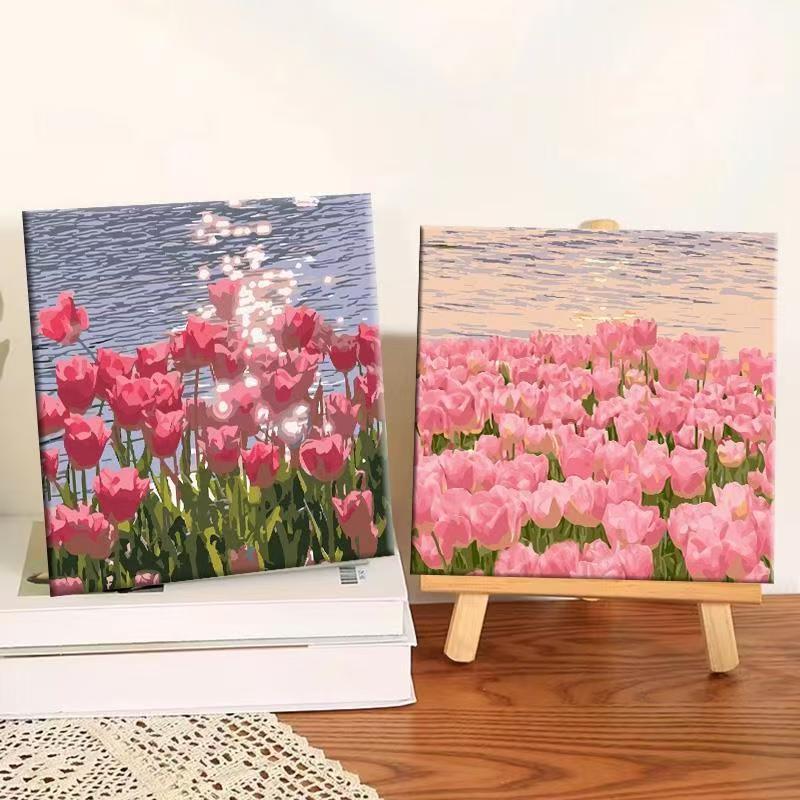 ส่งมอบทันที 20X20ซม ภาพระบายสีตามตัวเลข ขึงเฟรมไม้พร้อมอุปกรณ์ ขนาด ฝึกสมาธิ ของขวัญ DIY ภาพวาดสีน้ำมันดิจิตอลใส่กรอบ