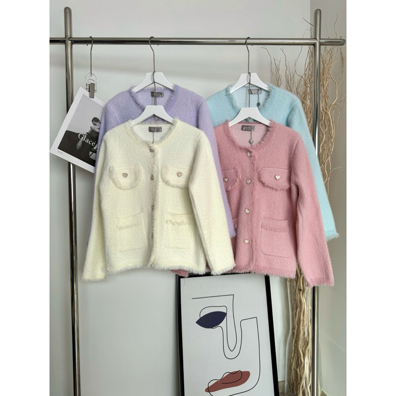 218 เสื้อคลุมไหมพรมแต่งกระดุมหัวใจ