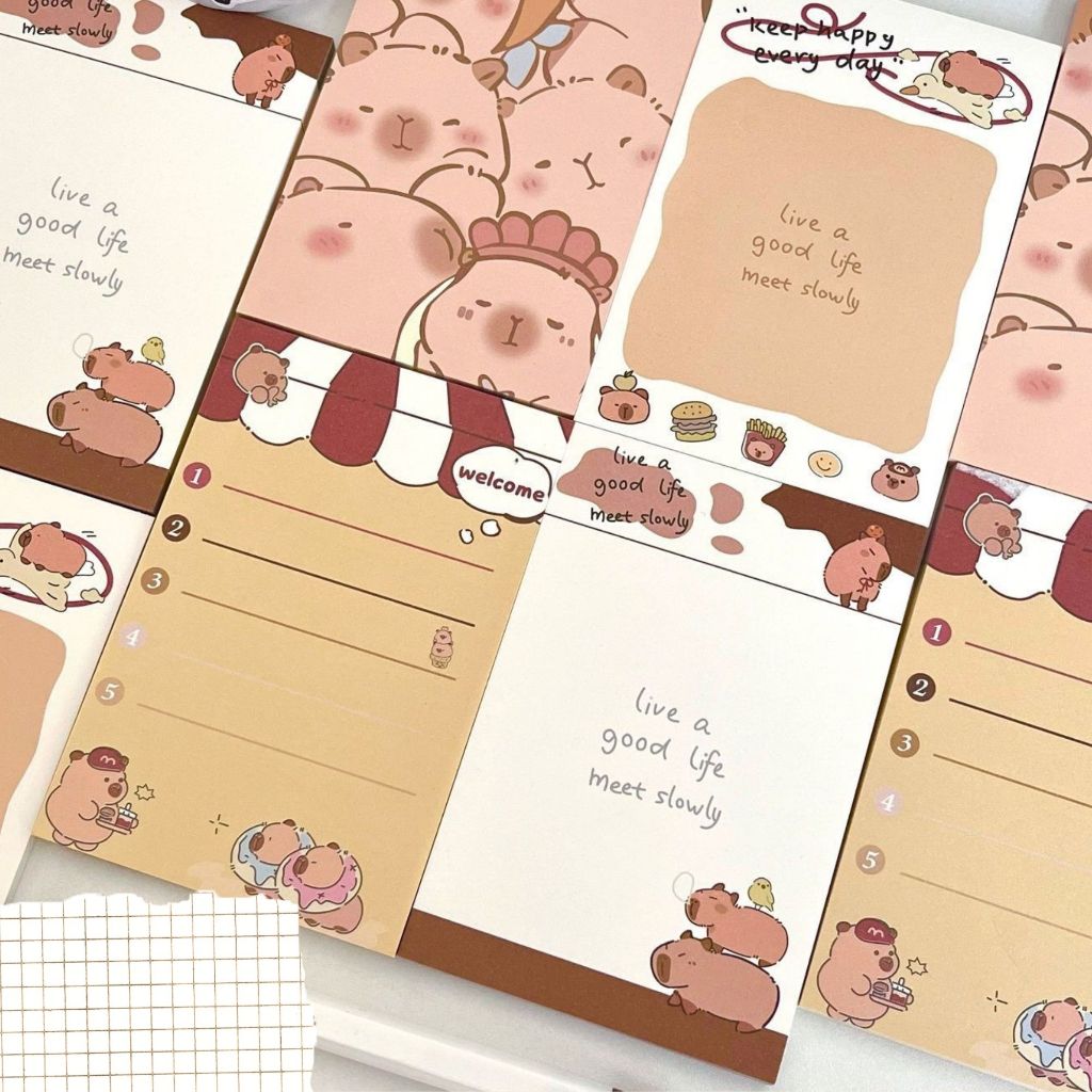 กระดาษโน๊ต จดบันทึก ลายการ์ตูนคาปิบารา ไดอารี่ แบบพกพา ขนาด A7 8*12 cm น่ารัก เครื่องเขียนมินิมอล สีพาสเทล