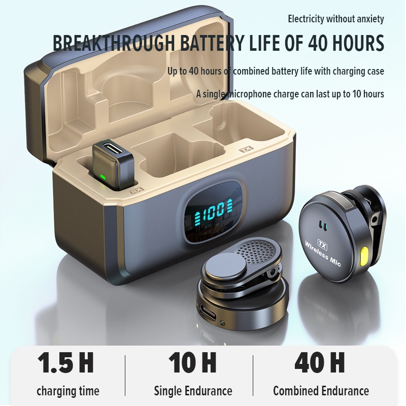 ไมค์ไลฟ์สด มีตัวรับสัญญาณ2ตัวไมค์ตัดเสียงรบกวน ไมค์ไร้สายWireless Microphoneพร้อมกล่องชาร์จ ไมค์อัดเสียง ไมค์หนีบปกเสื้อ