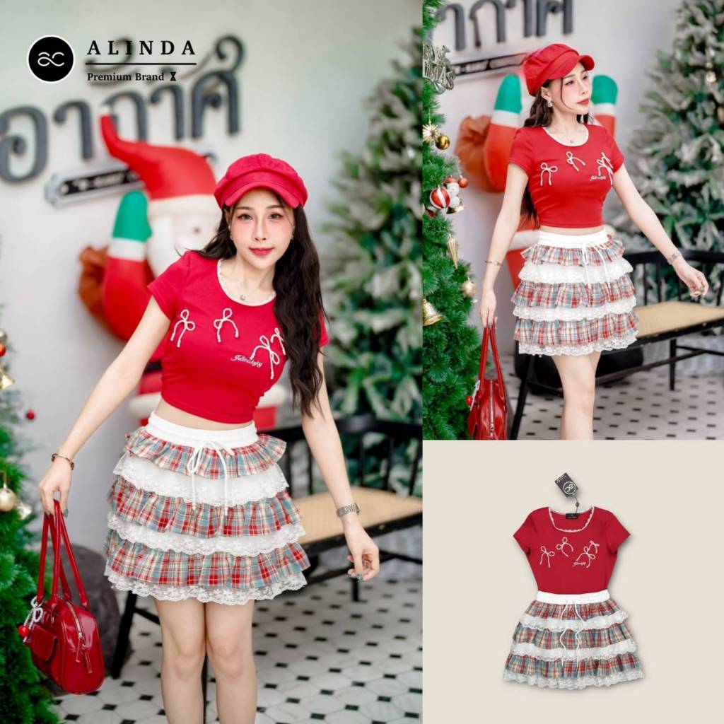 ALINDA SET เสื้อยืดสีแดงแขนสั้นทรงครอปนิดๆ(*สอบถามสต๊อกก่อนกดสั่งน๊า)