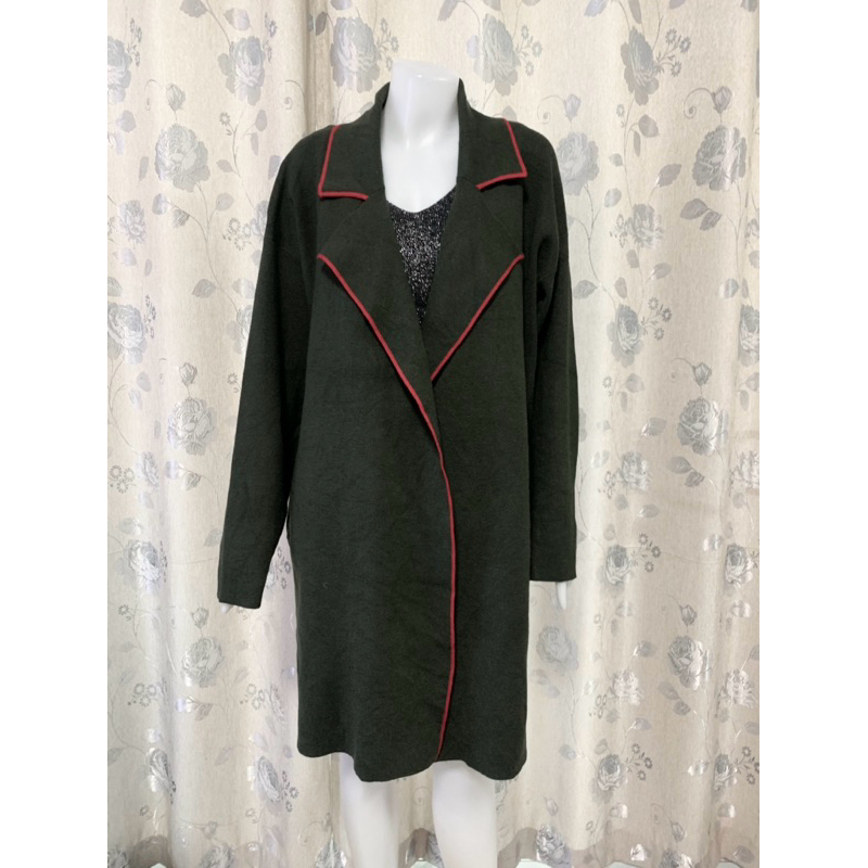 (SWY433)  เสื้อคลุมไหมพรม สเวตเตอร์ คอปกป้าย สีเขียวเข้ม แบรนด์ ZARA ไซส์ L อก 44“  ⭐️มือสองค่ะ⭐️