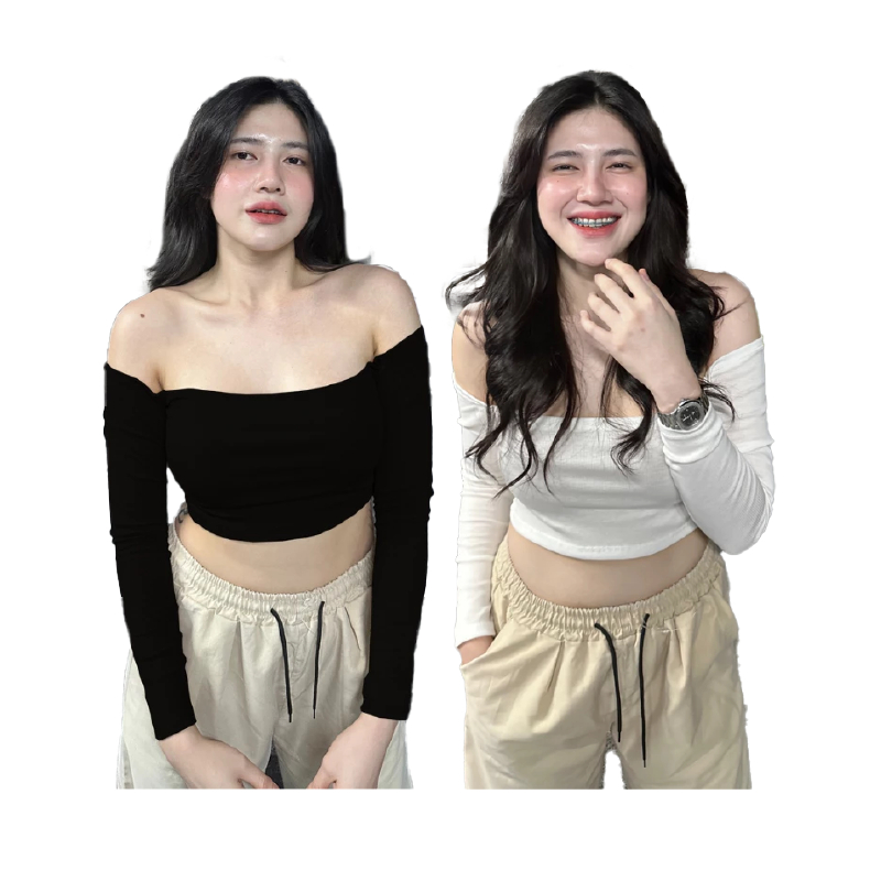 ครอปปาดไหล่ ผ้าร่อง เสื้อโชว์เนิน รุ่น ปาดไหล่45 อกยืดสุด 40