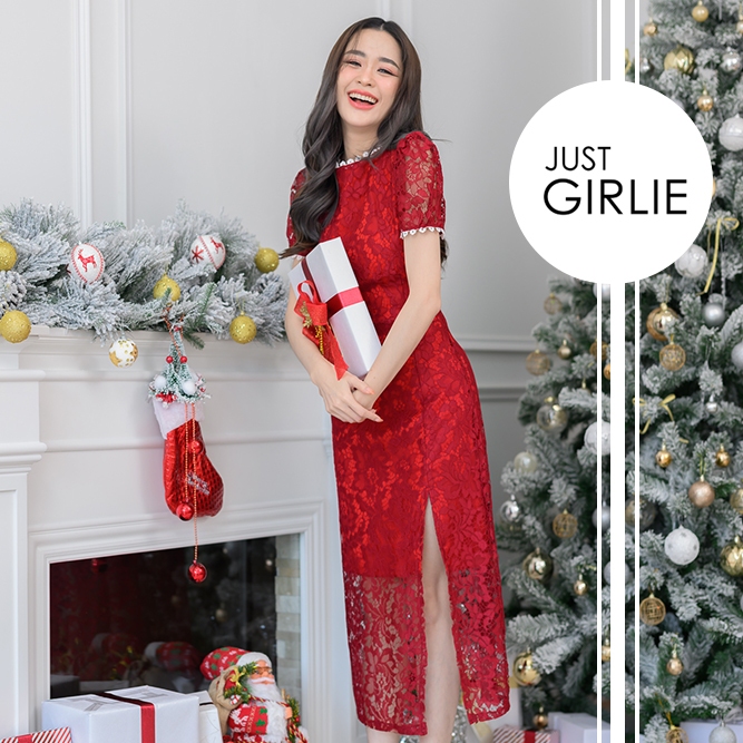 💕Dress Tiana💕เดรสยาวผ้าลูกไม้ ทรงผ่าหน้า ชุดใส่ออกงาน ทรงสวย มีไซส์SML