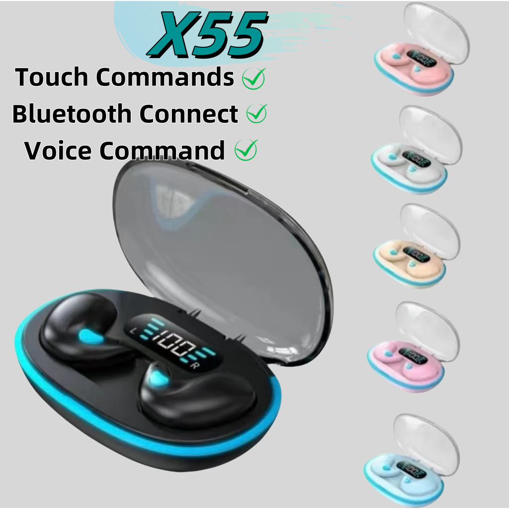 พร้อมส่ง หูฟังบลูทูธไร้สายสุดล้ำ รุ่น X55 มีไมโครโฟนในตัว พร้อมไฟเเสดง LED รอบเครื่อง บลูทูธเวอร์ชั่น 5.49